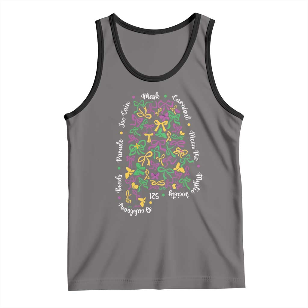 Funny Mardi Gras Alabama Map Coquette Bow Tank Top Moon Pie Carnival Joe Cain Beads