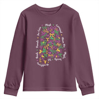 Funny Mardi Gras Alabama Map Coquette Bow Youth Sweatshirt Moon Pie Carnival Joe Cain Beads