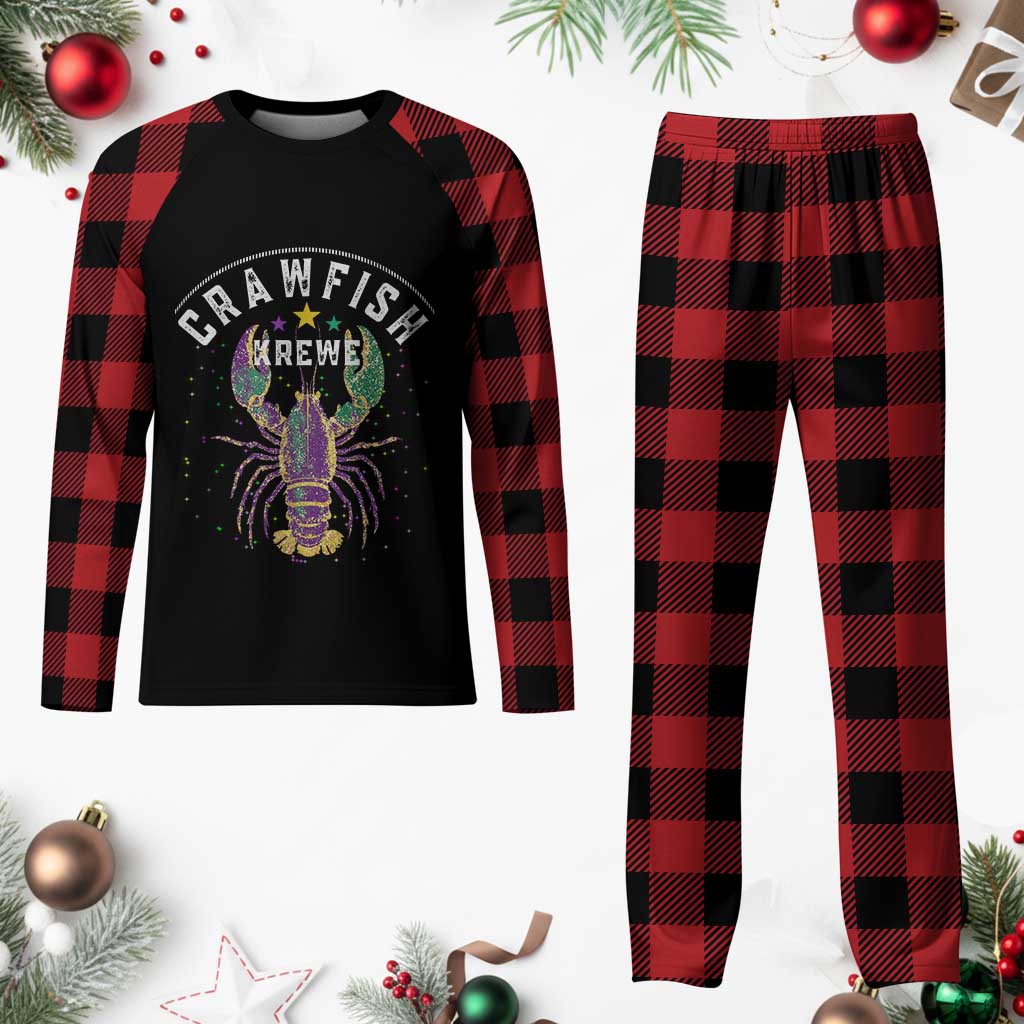 Funny Cajun Crawfish Boil Mardi Gras Plaid Pajama Set Crawfish Krewe