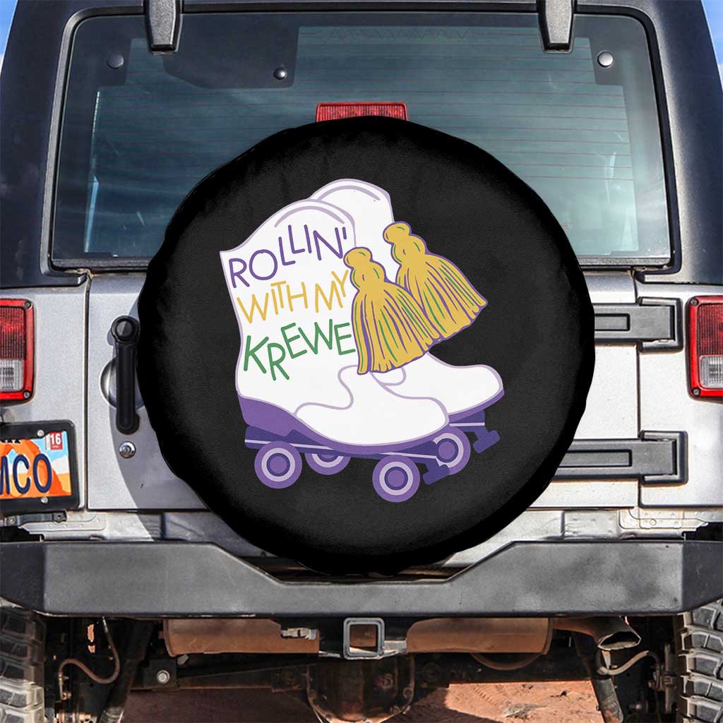 Funny Mardi Gras Spare Tire Cover Rollin' With My Krewe Marching Boots Carnival Party