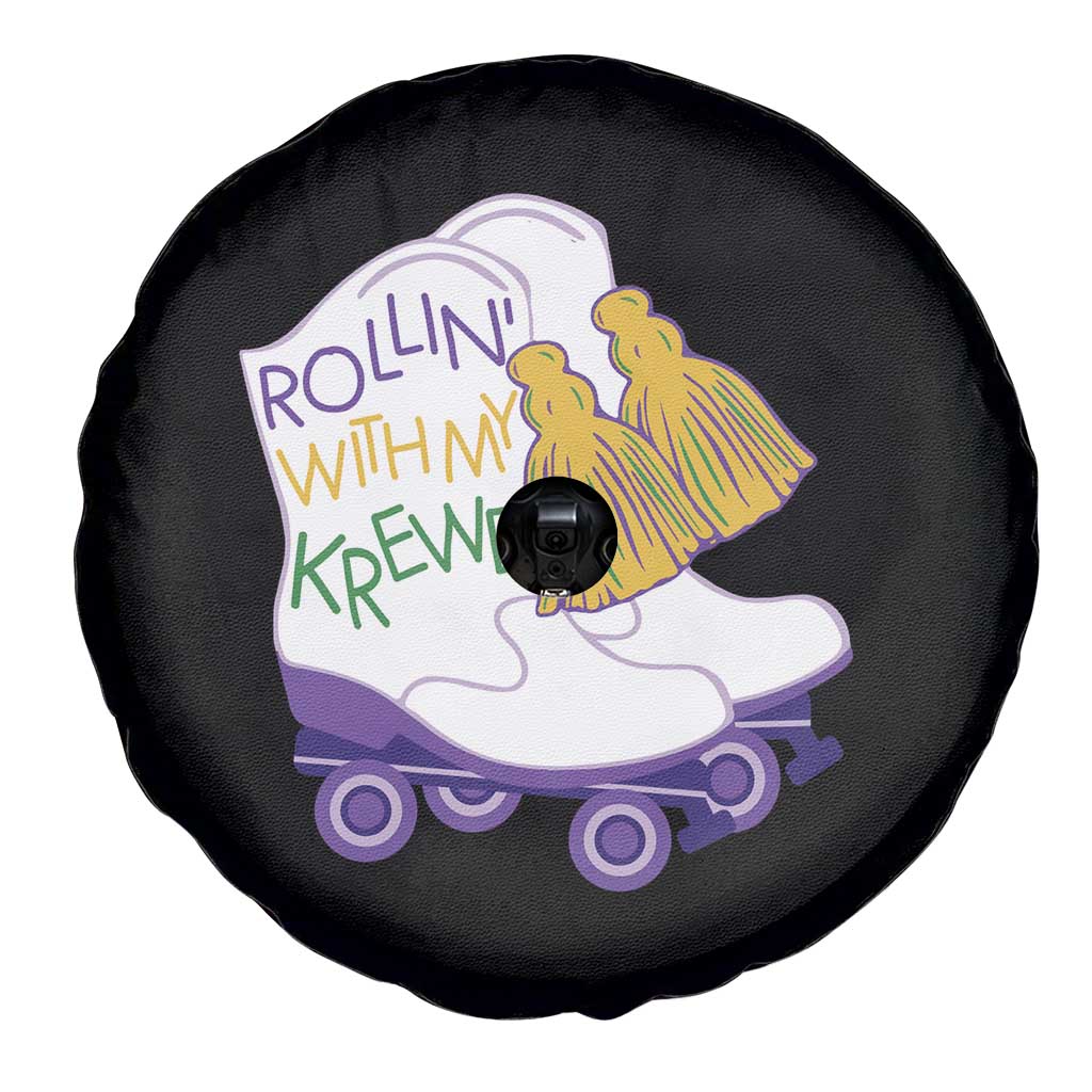 Funny Mardi Gras Spare Tire Cover Rollin' With My Krewe Marching Boots Carnival Party
