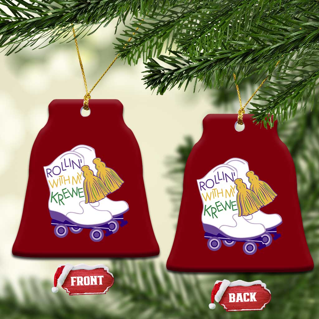 Funny Mardi Gras Ceramic Ornament Rollin' With My Krewe Marching Boots Carnival Party