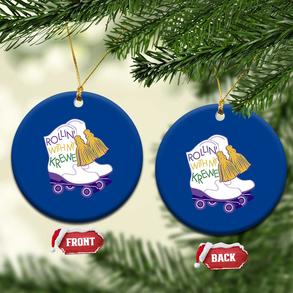 Funny Mardi Gras Ceramic Ornament Rollin' With My Krewe Marching Boots Carnival Party