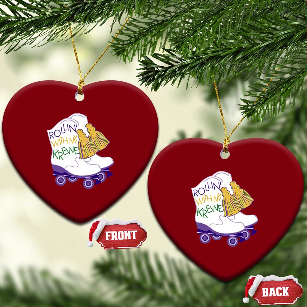 Funny Mardi Gras Ceramic Ornament Rollin' With My Krewe Marching Boots Carnival Party
