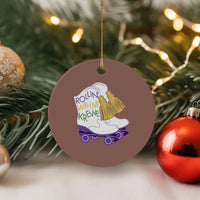 Funny Mardi Gras Ceramic Ornament Rollin' With My Krewe Marching Boots Carnival Party