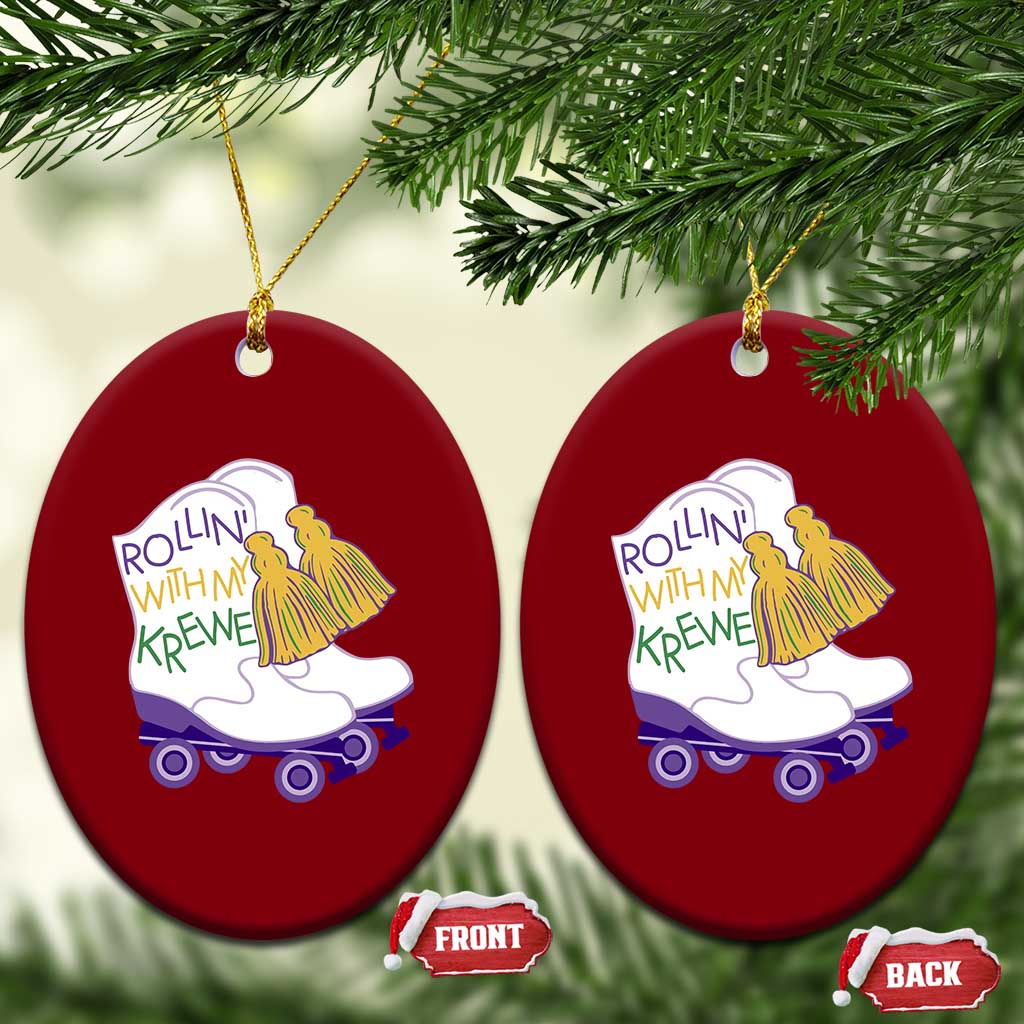 Funny Mardi Gras Ceramic Ornament Rollin' With My Krewe Marching Boots Carnival Party