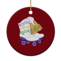 Funny Mardi Gras Ceramic Ornament Rollin' With My Krewe Marching Boots Carnival Party