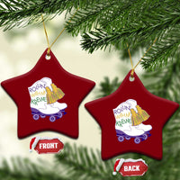 Funny Mardi Gras Ceramic Ornament Rollin' With My Krewe Marching Boots Carnival Party