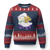 Funny Mardi Gras Ugly Christmas Sweater Rollin' With My Krewe Marching Boots Carnival Party