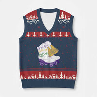 Funny Mardi Gras V-Neck Knit Sweater Vest Rollin' With My Krewe Marching Boots Carnival Party