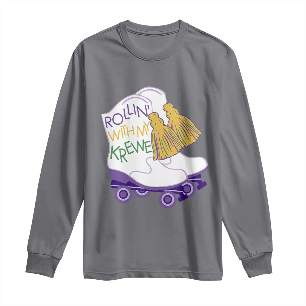 Funny Mardi Gras Long Sleeve Shirt Rollin' With My Krewe Marching Boots Carnival Party