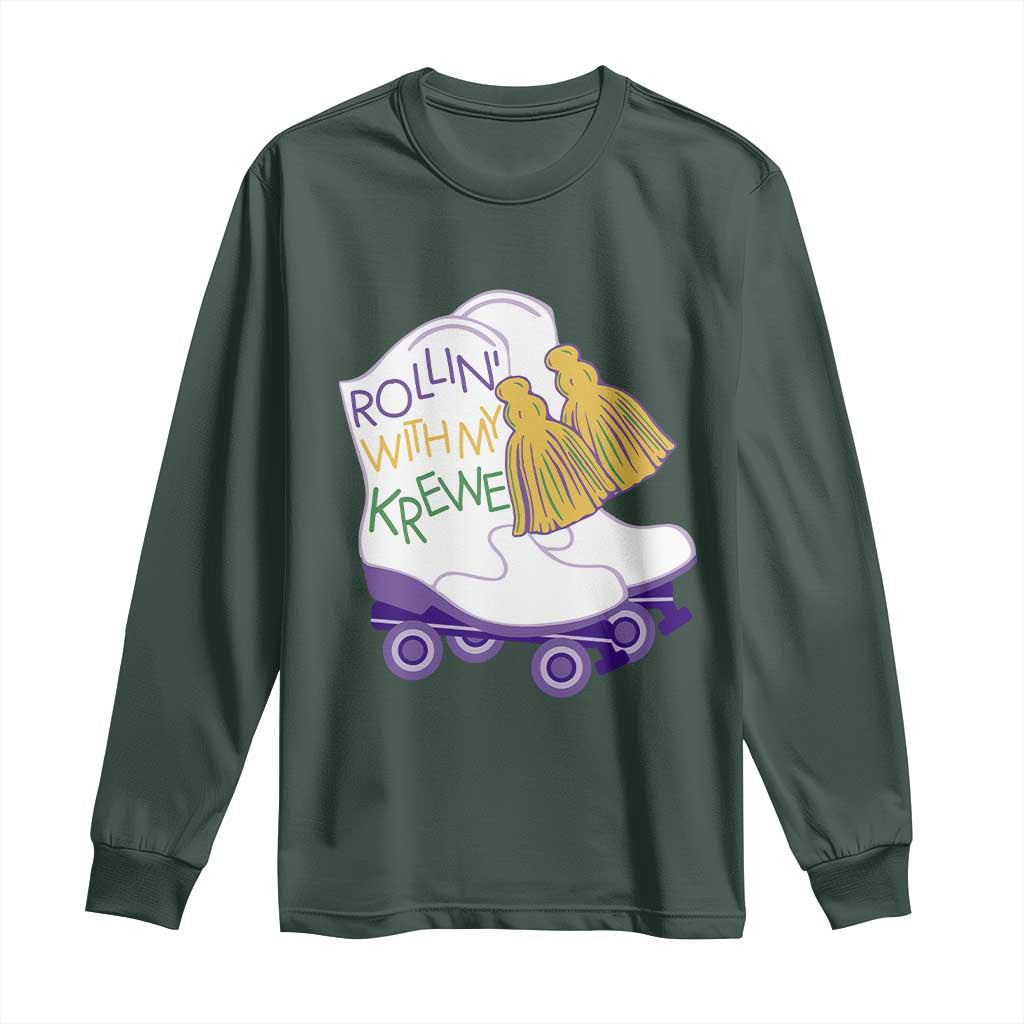 Funny Mardi Gras Long Sleeve Shirt Rollin' With My Krewe Marching Boots Carnival Party