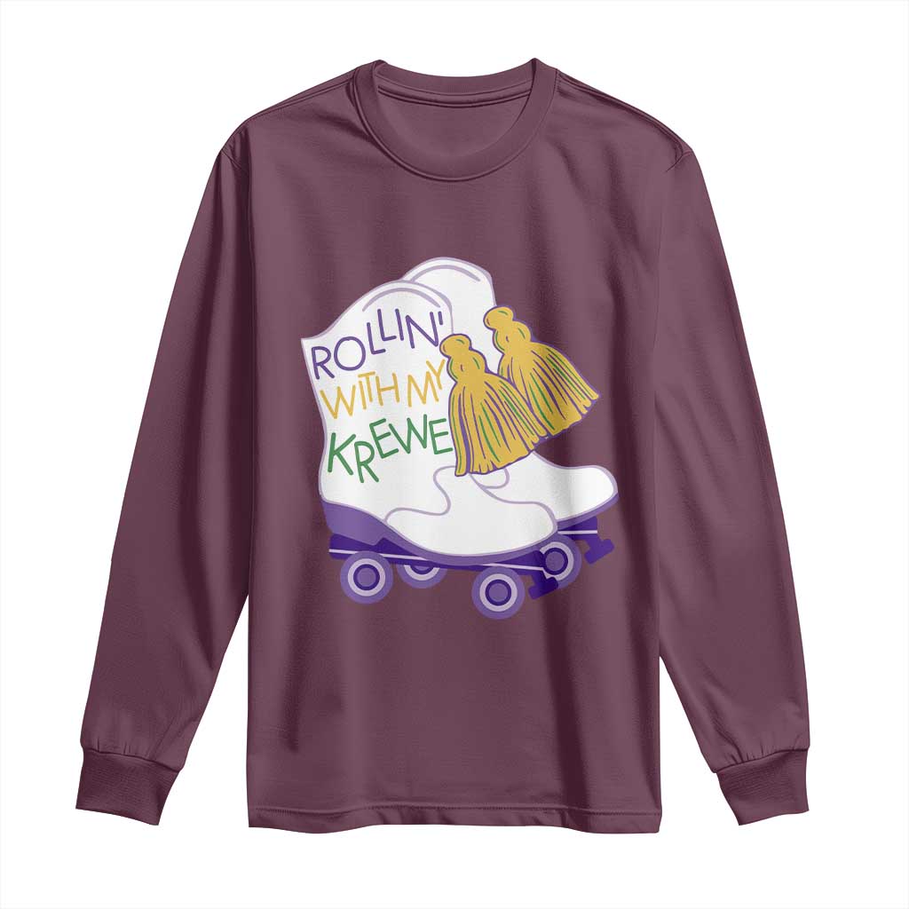Funny Mardi Gras Long Sleeve Shirt Rollin' With My Krewe Marching Boots Carnival Party