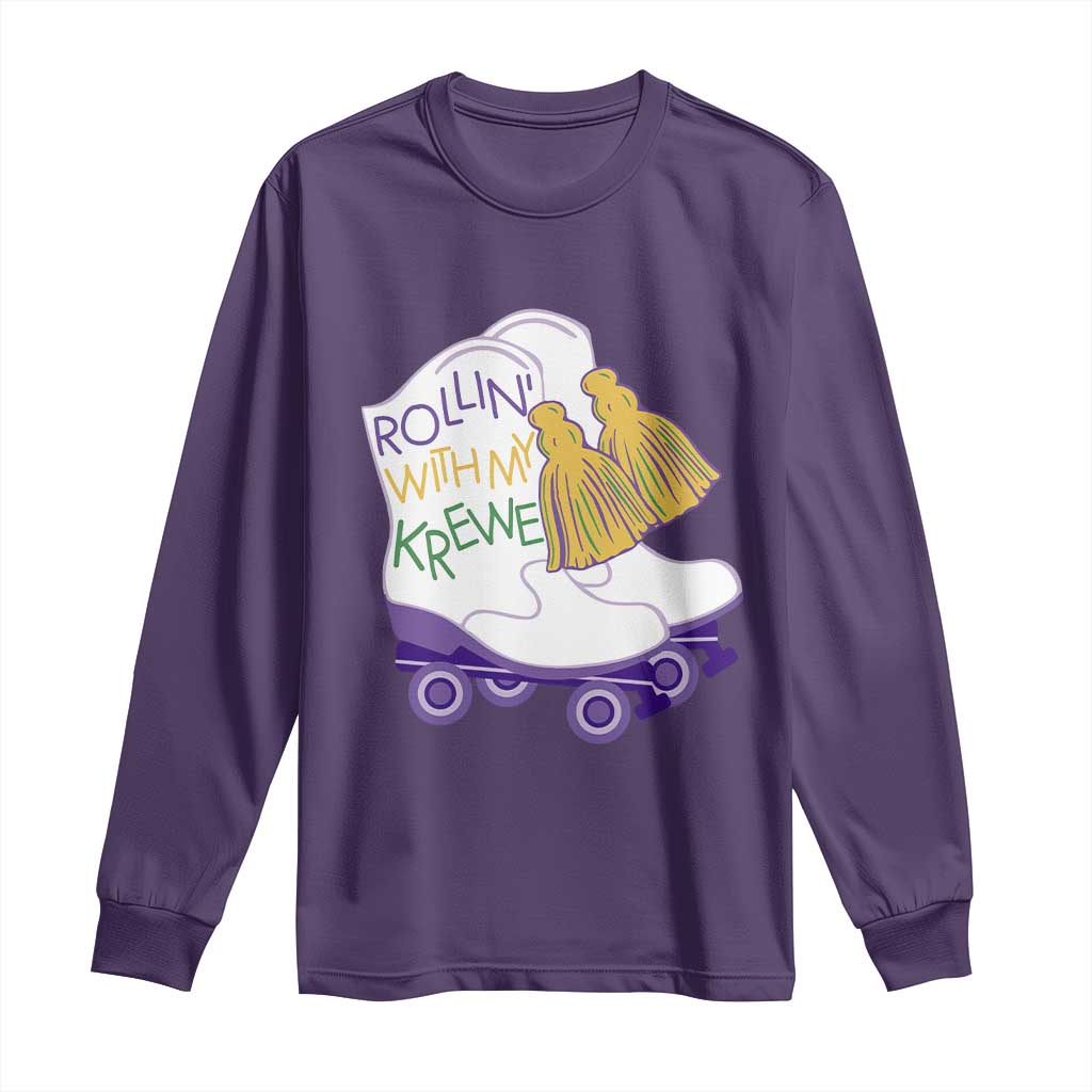 Funny Mardi Gras Long Sleeve Shirt Rollin' With My Krewe Marching Boots Carnival Party