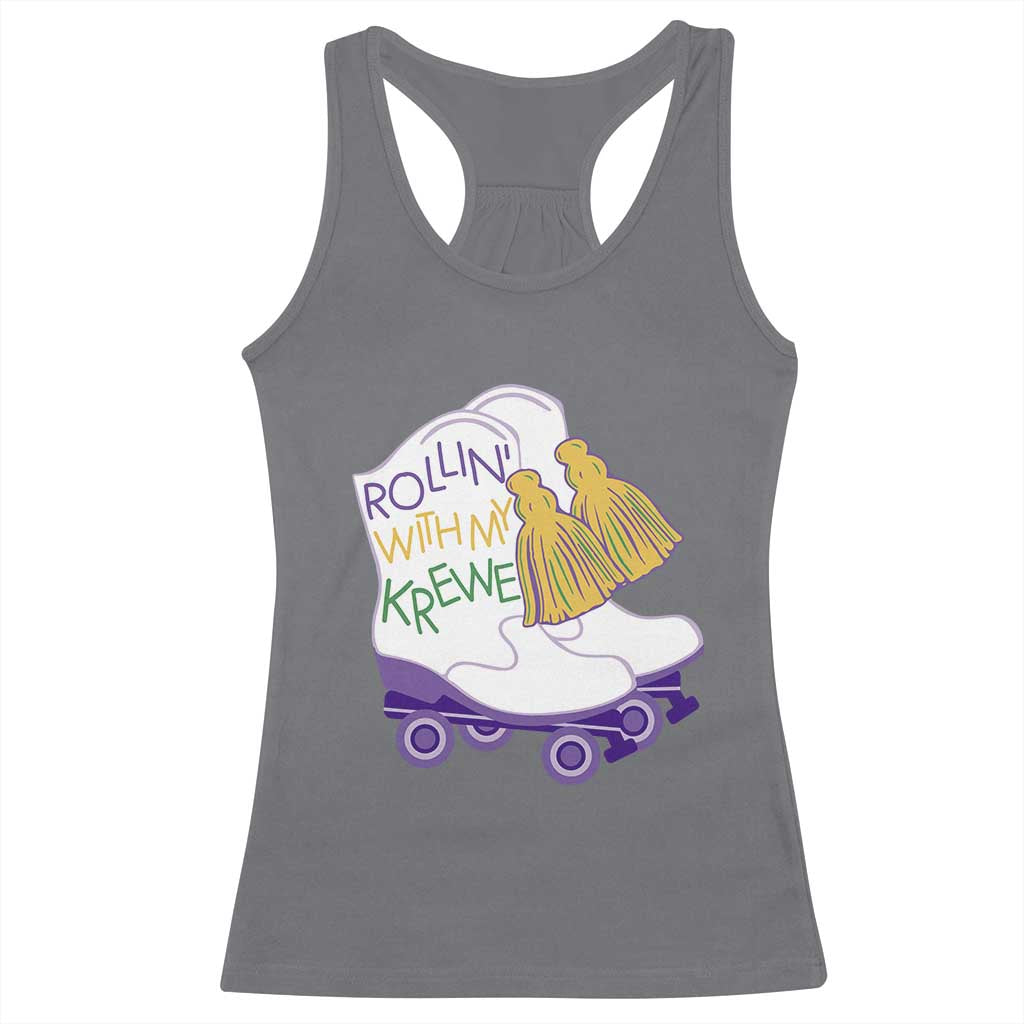 Funny Mardi Gras Racerback Tank Top Rollin' With My Krewe Marching Boots Carnival Party