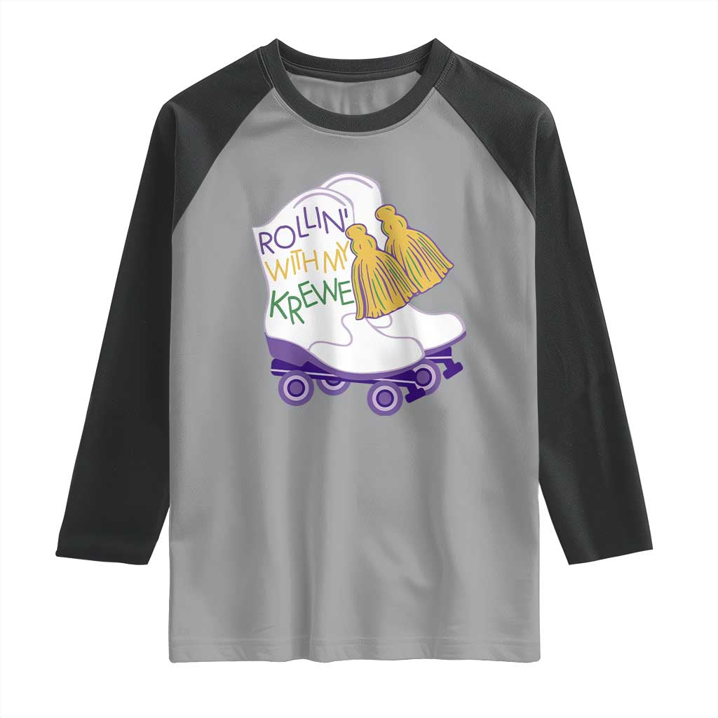 Funny Mardi Gras Raglan Shirt Rollin' With My Krewe Marching Boots Carnival Party