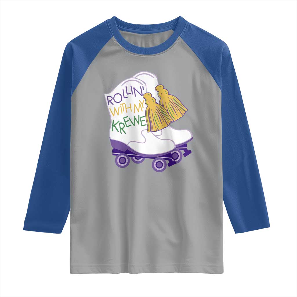 Funny Mardi Gras Raglan Shirt Rollin' With My Krewe Marching Boots Carnival Party