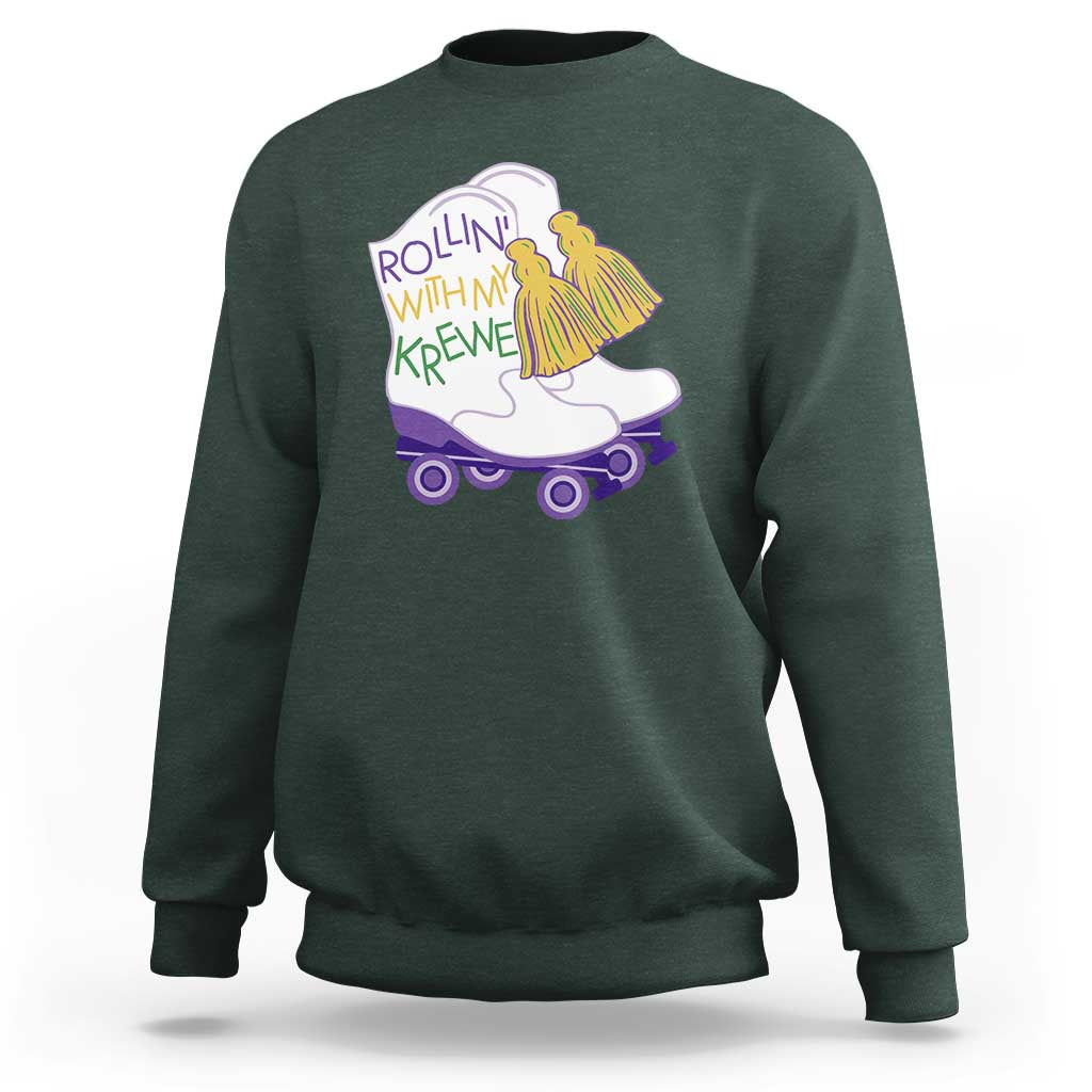 Funny Mardi Gras Sweatshirt Rollin' With My Krewe Marching Boots Carnival Party