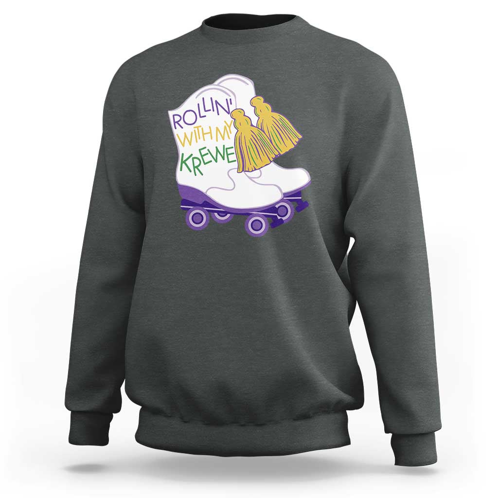 Funny Mardi Gras Sweatshirt Rollin' With My Krewe Marching Boots Carnival Party