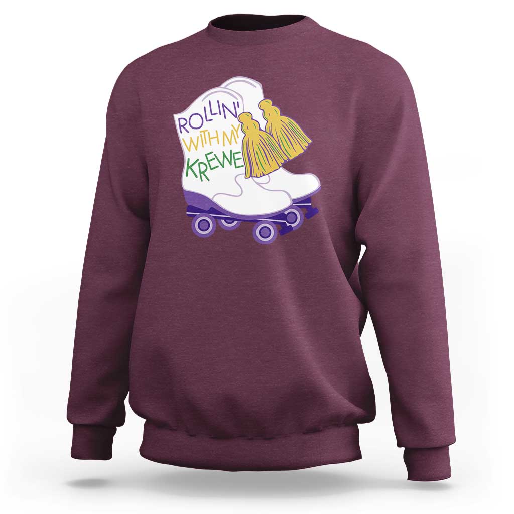 Funny Mardi Gras Sweatshirt Rollin' With My Krewe Marching Boots Carnival Party