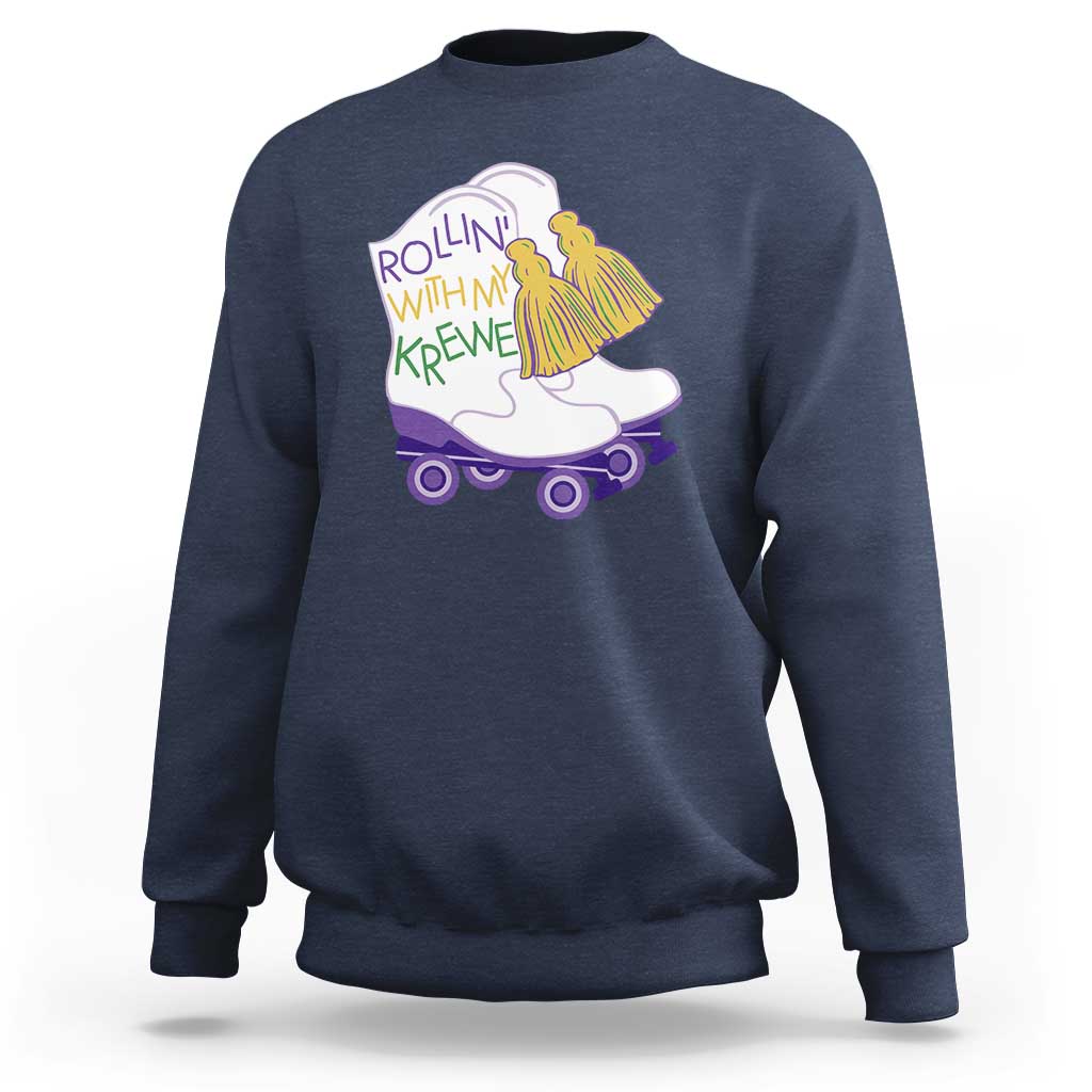 Funny Mardi Gras Sweatshirt Rollin' With My Krewe Marching Boots Carnival Party