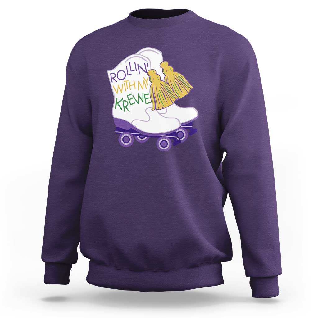 Funny Mardi Gras Sweatshirt Rollin' With My Krewe Marching Boots Carnival Party