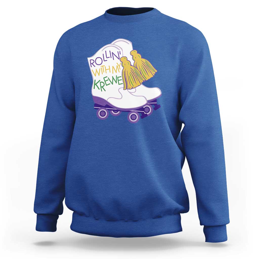 Funny Mardi Gras Sweatshirt Rollin' With My Krewe Marching Boots Carnival Party