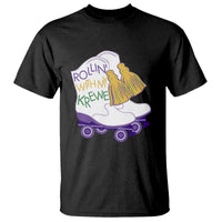 Funny Mardi Gras T Shirt Rollin' With My Krewe Marching Boots Carnival Party