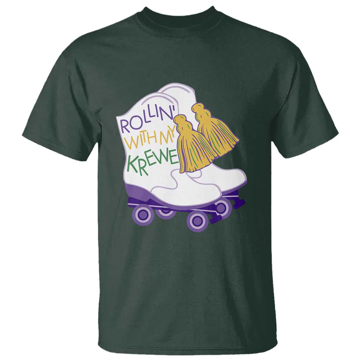 Funny Mardi Gras T Shirt Rollin' With My Krewe Marching Boots Carnival Party