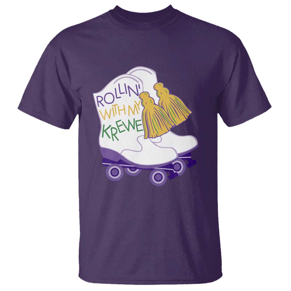 Funny Mardi Gras T Shirt Rollin' With My Krewe Marching Boots Carnival Party