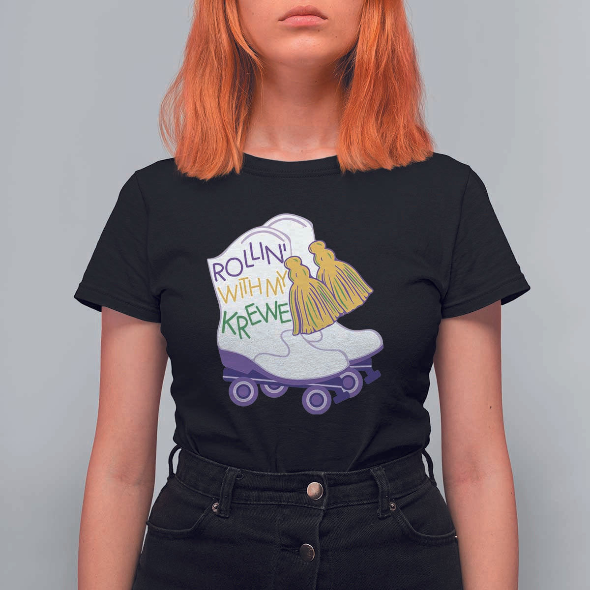 Funny Mardi Gras T Shirt For Women Rollin' With My Krewe Marching Boots Carnival Party