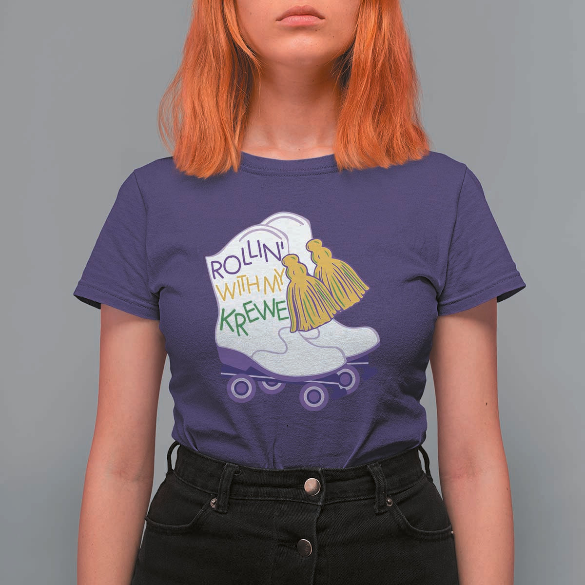 Funny Mardi Gras T Shirt For Women Rollin' With My Krewe Marching Boots Carnival Party