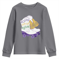 Funny Mardi Gras Youth Sweatshirt Rollin' With My Krewe Marching Boots Carnival Party