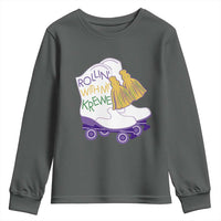 Funny Mardi Gras Youth Sweatshirt Rollin' With My Krewe Marching Boots Carnival Party