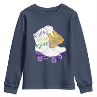 Funny Mardi Gras Youth Sweatshirt Rollin' With My Krewe Marching Boots Carnival Party