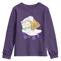 Funny Mardi Gras Youth Sweatshirt Rollin' With My Krewe Marching Boots Carnival Party