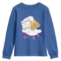 Funny Mardi Gras Youth Sweatshirt Rollin' With My Krewe Marching Boots Carnival Party