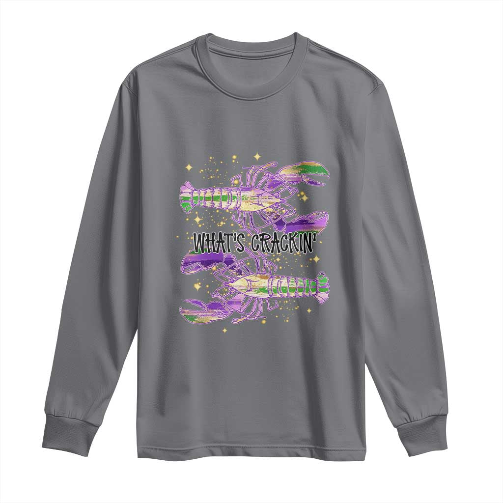 Funny Cajun Crawfish Boil Mardi Gras Long Sleeve Shirt What's Crackin