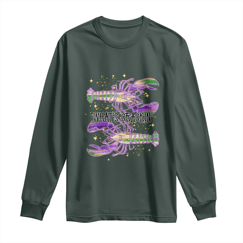 Funny Cajun Crawfish Boil Mardi Gras Long Sleeve Shirt What's Crackin