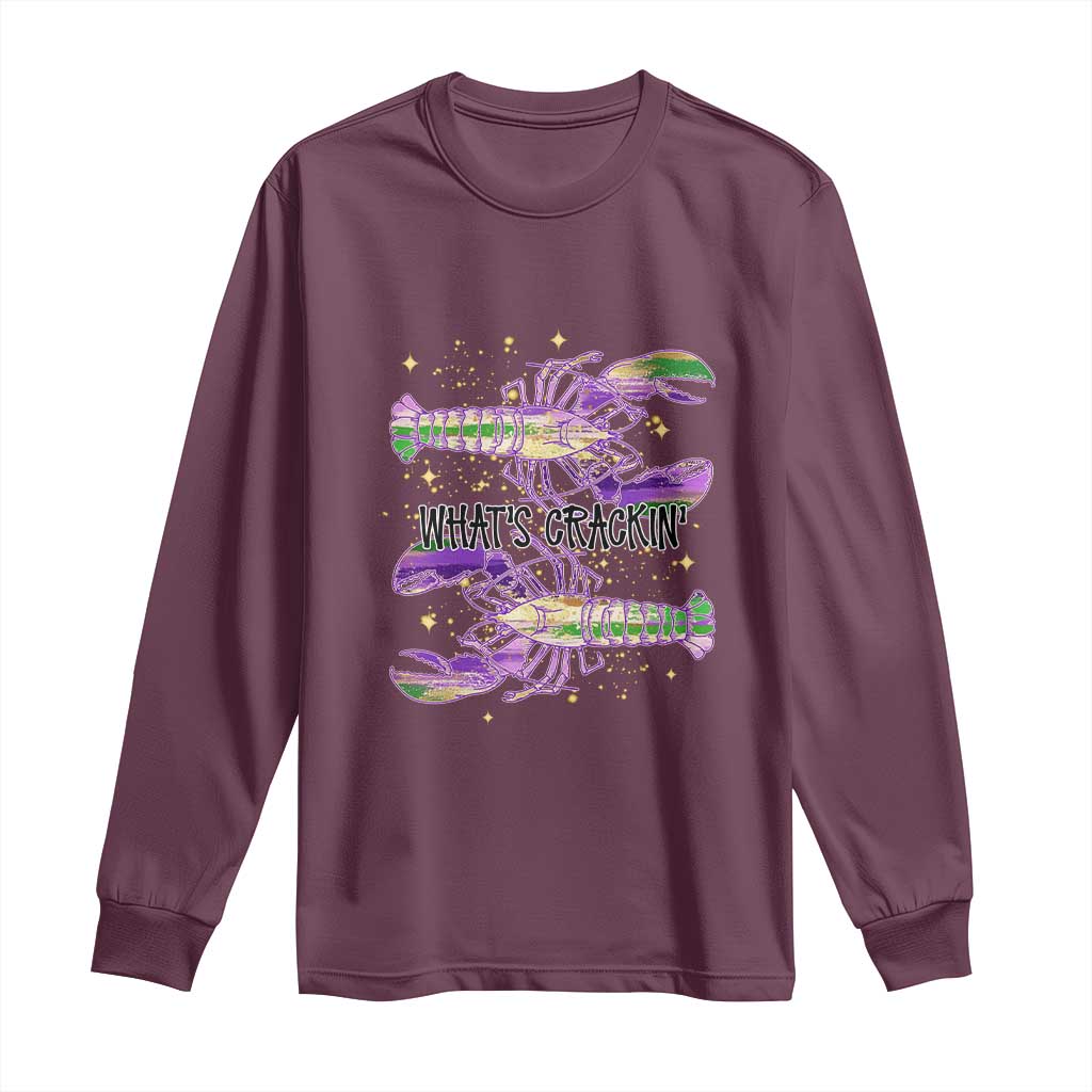 Funny Cajun Crawfish Boil Mardi Gras Long Sleeve Shirt What's Crackin