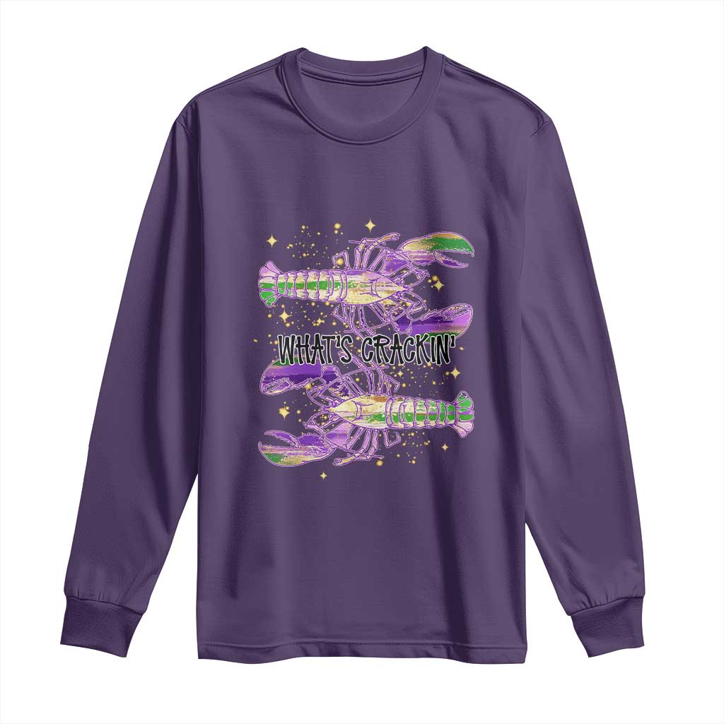 Funny Cajun Crawfish Boil Mardi Gras Long Sleeve Shirt What's Crackin