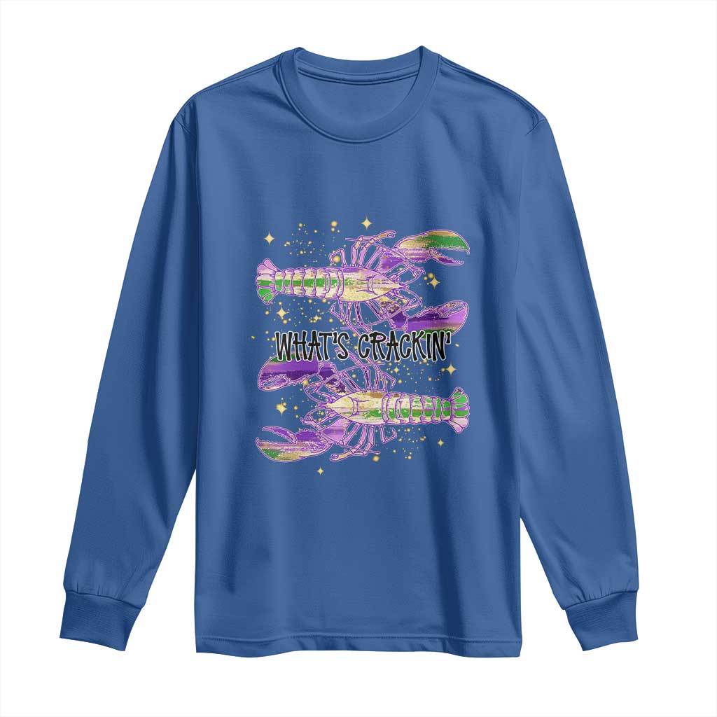 Funny Cajun Crawfish Boil Mardi Gras Long Sleeve Shirt What's Crackin