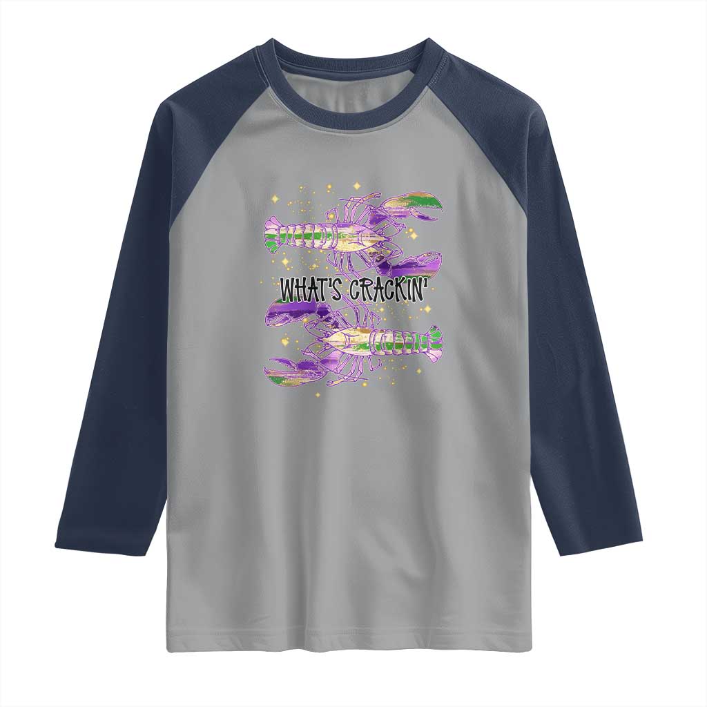 Funny Cajun Crawfish Boil Mardi Gras Raglan Shirt What's Crackin