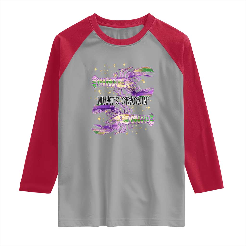Funny Cajun Crawfish Boil Mardi Gras Raglan Shirt What's Crackin
