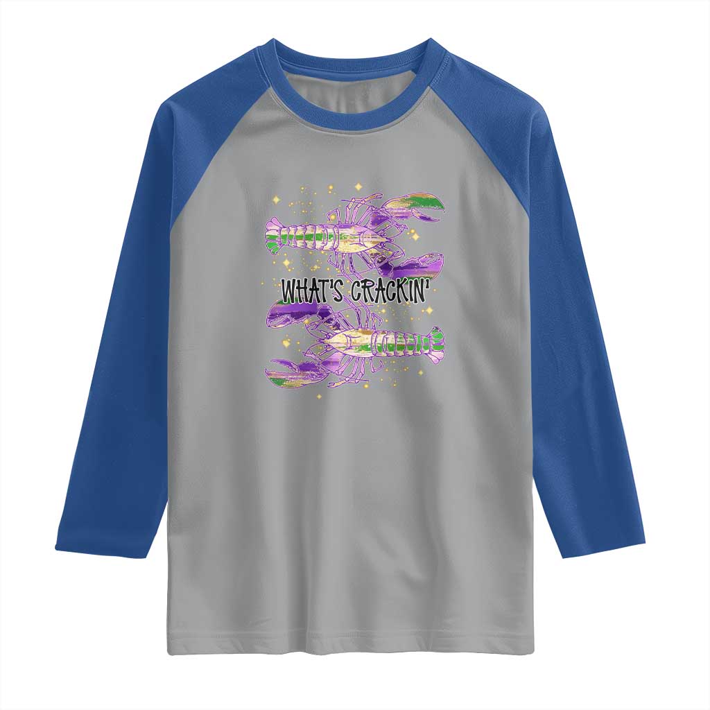 Funny Cajun Crawfish Boil Mardi Gras Raglan Shirt What's Crackin