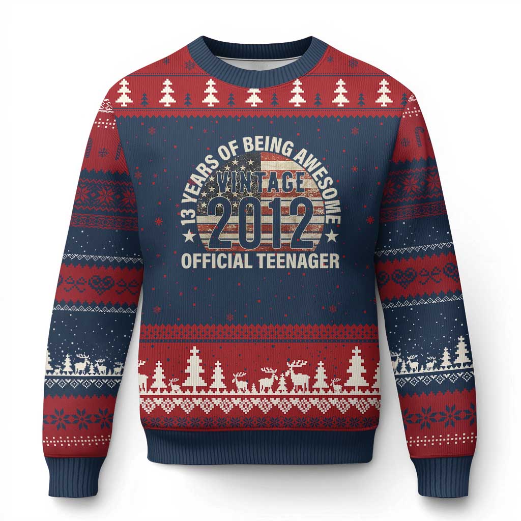 13th Birthday Ugly Christmas Sweater Vintage 2012 Official Teenager 13 Years Of Being Awesome American Flag - Wonder Print Shop