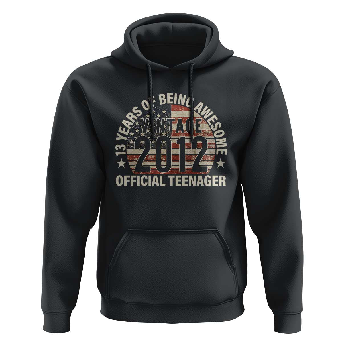 13th Birthday Hoodie Vintage 2012 Official Teenager 13 Years Of Being Awesome American Flag