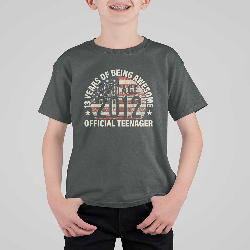 13th Birthday T Shirt For Kid Vintage 2012 Official Teenager 13 Years Of Being Awesome American Flag