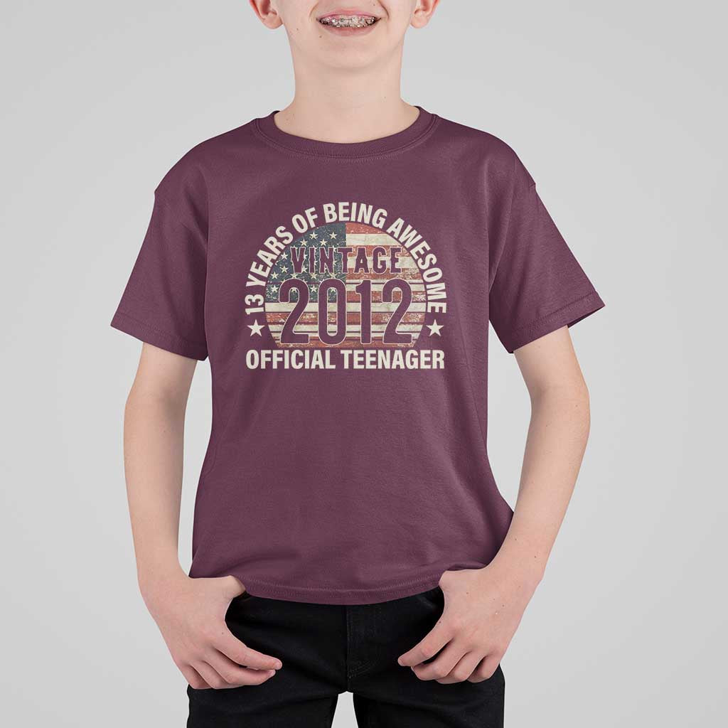 13th Birthday T Shirt For Kid Vintage 2012 Official Teenager 13 Years Of Being Awesome American Flag