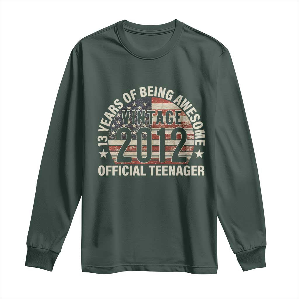 13th Birthday Long Sleeve Shirt Vintage 2012 Official Teenager 13 Years Of Being Awesome American Flag
